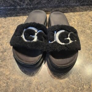 UGG Black and White Fuzzy Slippers